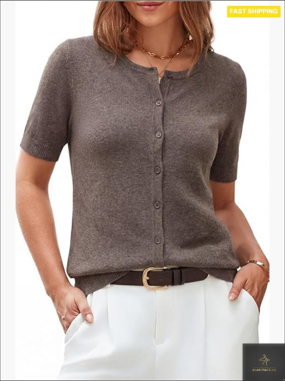 Lightweight Short Sleeve Cropped Cardigan Business Casual Summer Top